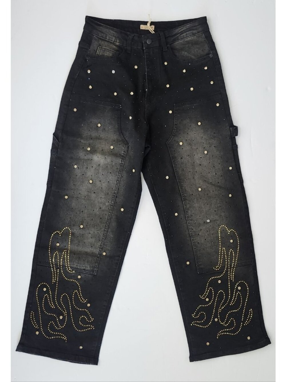 Uncle Ralph Men's Rhinestone Carpenter Wide Leg Relaxed Denim Jeans